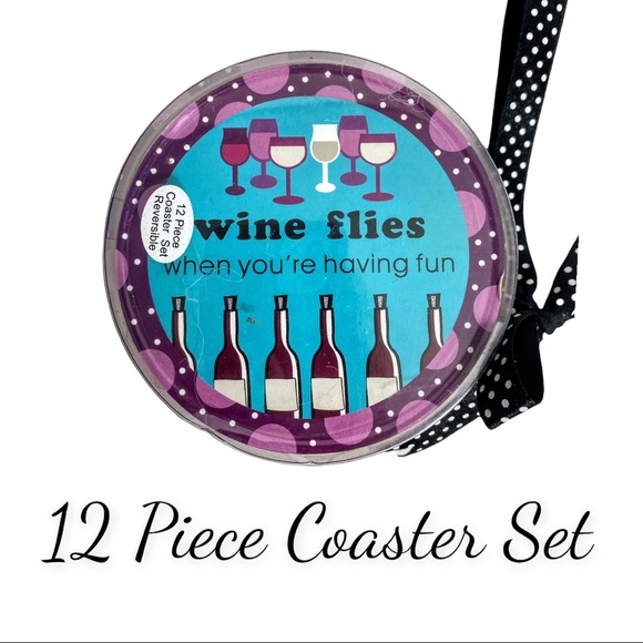 New 12 Piece Coaster Set “Wine Flies When You’re Having Fun” - Picture 1 of 7